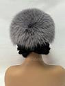 Зимова норкова шапка з помпоном з хутра песця "Бабка" Чорна з сірим бубоном, фото 8