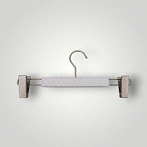 Плічки вішалки з хромованими прищіпками і гачком 30 см білі шкіряні з тремпеля для штанів і спідниць уп.5 шт