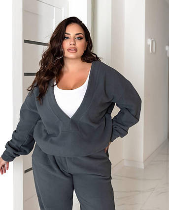 Жіночий флісовий костюм з майкою великого розміру, колір графіт Розміри: 48-50, 52-54, 56-58, 60-62, фото 2