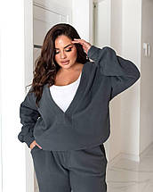 Жіночий флісовий костюм з майкою великого розміру, колір графіт Розміри: 48-50, 52-54, 56-58, 60-62, фото 3