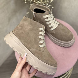 Черевики жіночі замшеві на шнурівці. Колір візон