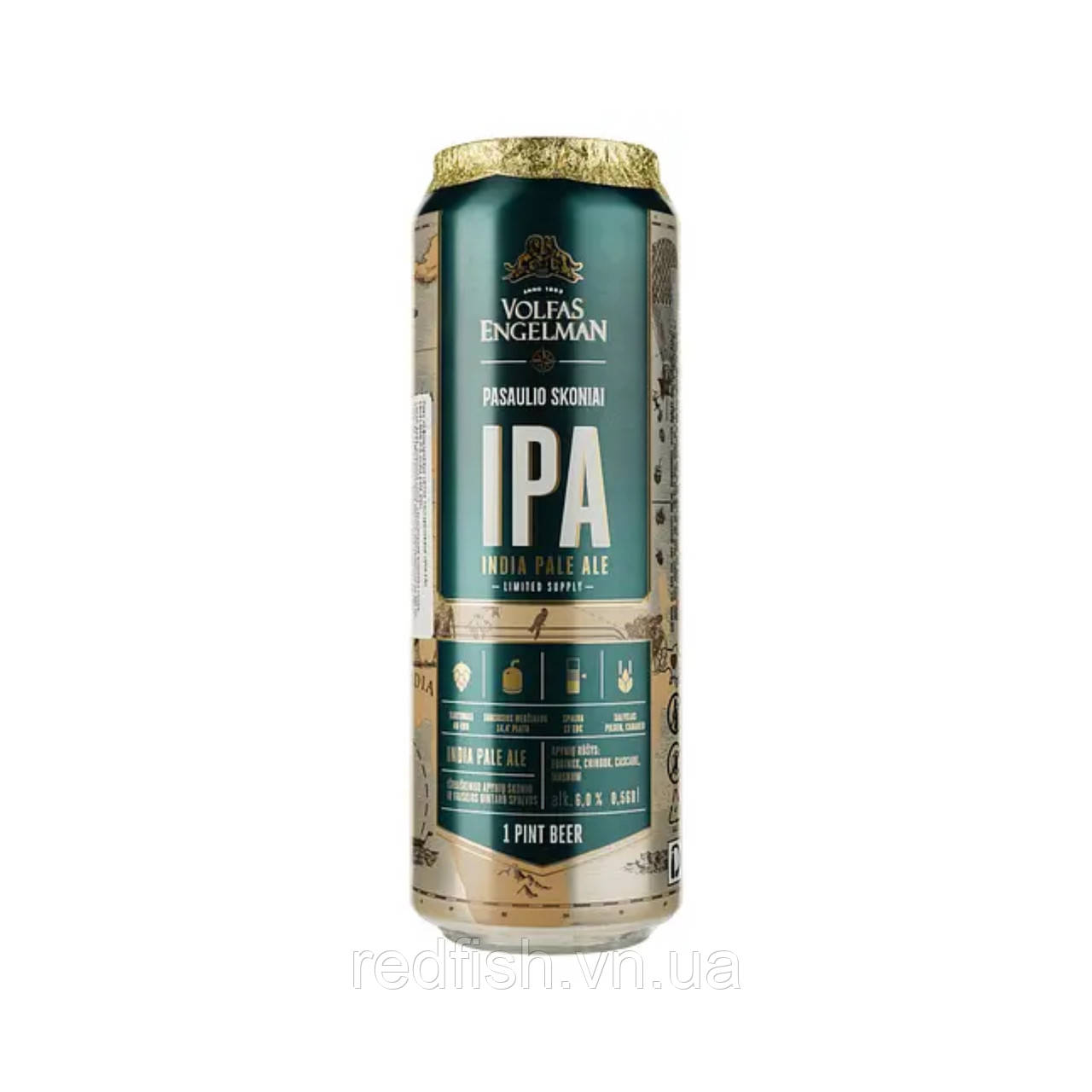 Пиво Volfas Engelman IPA світле фільтроване 568мл., фото 1