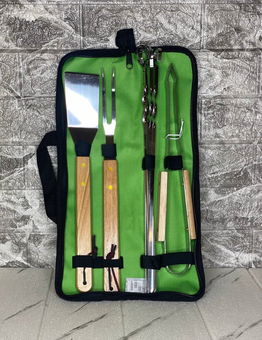 Набір для гриля та барбекю 4 предмети з дерев'яними ручками, фото 1