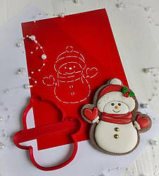 Вирубка для пряника з трафаретом "Сніговик" 10см