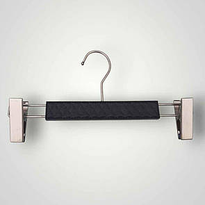 Плічки вішалки з хромованими прищіпками і гачком 30 см чорні шкіряні з тремпеля для штанів і спідниць уп.5 шт