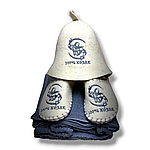 Набір подарунковий чоловічий для лазні "100% козак" (парео+тапки+шапка) сірий