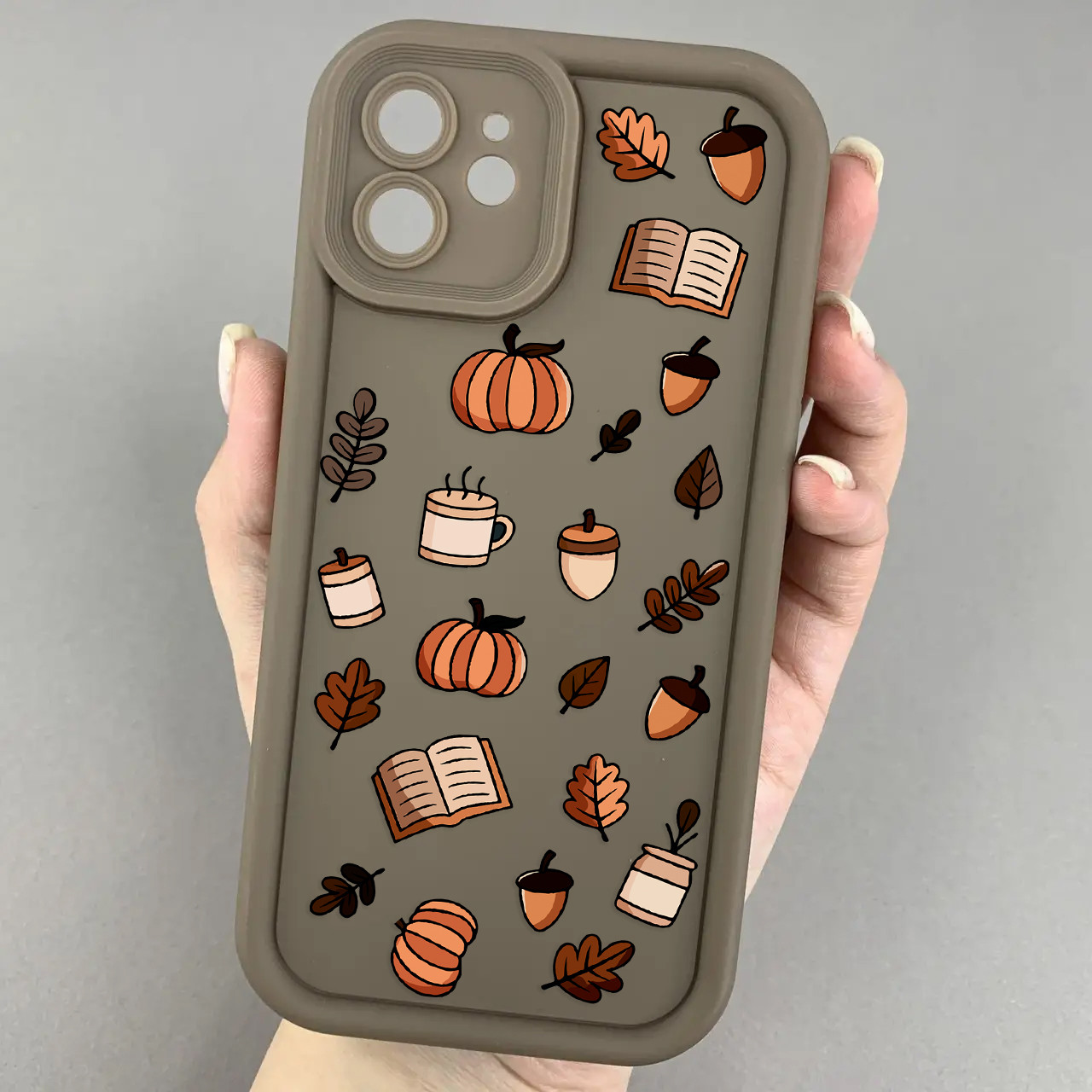 Чохол для iPhone 12 коричневий чохол з осіннім принтом листя книжок гарбуза на айфон 12 w02j