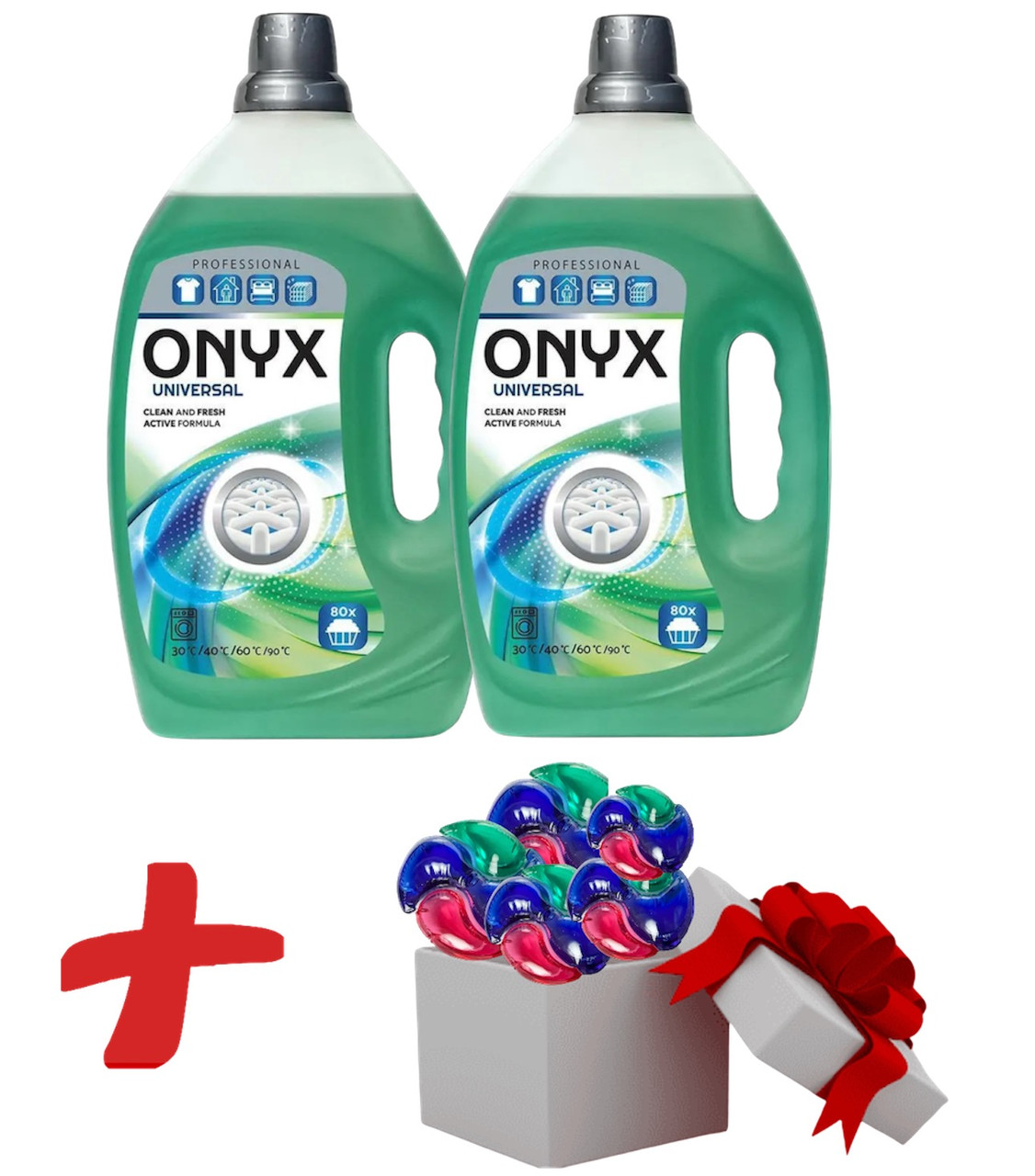 Придбай два унівесальні гелі Onyx 3,2л та отримай 10 капсул для прання у подарунок!!!