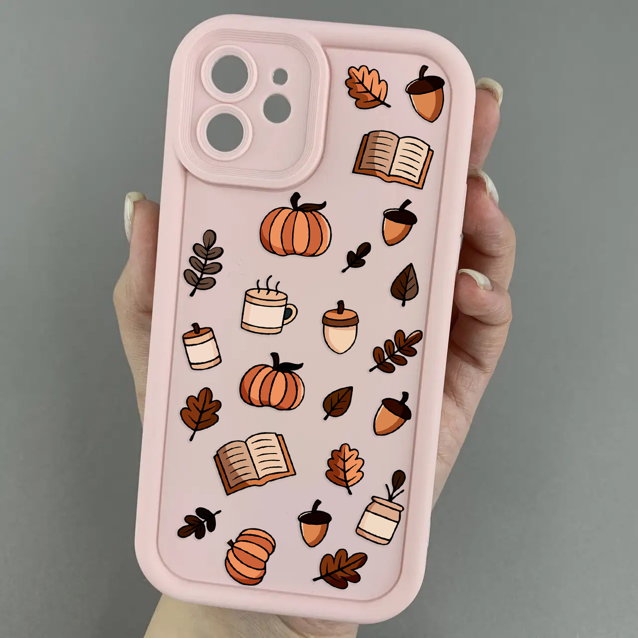 Чохол для iPhone 12 рожевий чохол з осіннім принтом листя книжок гарбуза на айфон 12 w02j