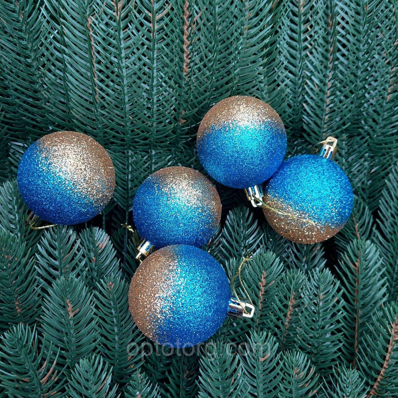 Новорічні іграшки на ялинку Кулі Українське амбре 6 см, фото 1