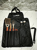 Набір для гриля та барбекю з фартухом 8 предметів із дерев'яними ручками