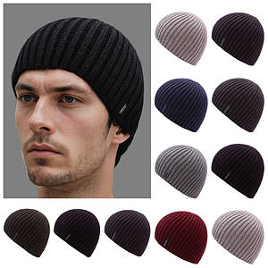 Тепла чоловіча шапка без підкладки в рубчик кашемір вовна різні кольори Україна