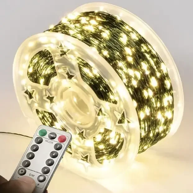 Гірлянда Роса 40 метрів, 400 LED USB з пультом, колір світіння мультик. Новорічна гірдлянда внутрішня та вулична