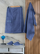 Махровий набір для лазні чоловічий подарунковий, чоловічий набір для лазні в сауну лазневий в подарунок Синій