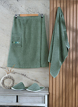 Махровий набір для лазні чоловічий подарунковий, чоловічий набір для лазні в сауну лазневий в подарунок Зелений