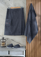 Махровий набір для лазні чоловічий подарунковий, чоловічий набір для лазні в сауну лазневий в подарунок Графітовий