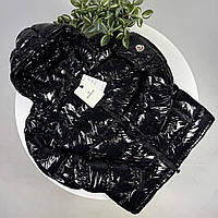 Чорний глянцевий зимовий пуховик Moncler / Чорна зимова куртка Moncler