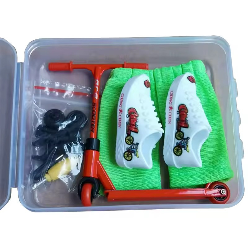 Фінгер самокат металевий з штанцями та міні взуттям, фингерскут, finger scooter фінгерсамокат (червоний), фото 1