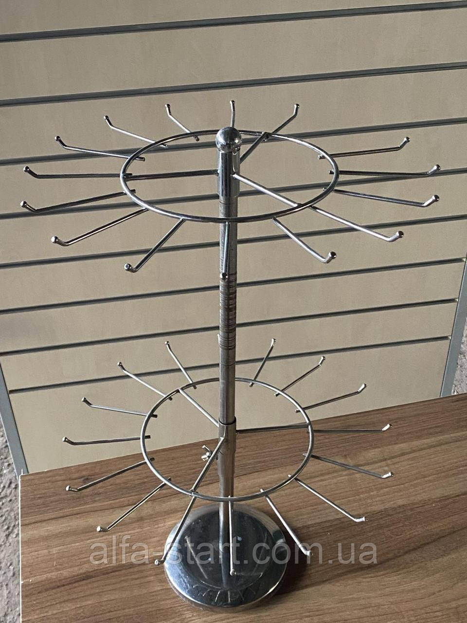 Хромована обертова вертушка 55см б/у настільна з гачками на два яруси