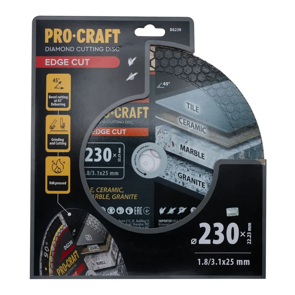 Диск алмазний 230×3.1×22.23 мм для плитки Procraft DG230