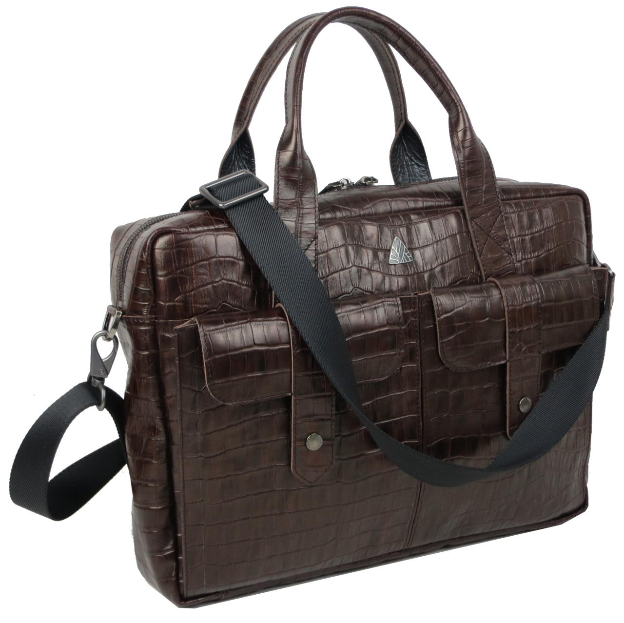 Чоловічий шкіряний портфель greenpharm , Сумка greenpharm під крокодила Mykhail Ikhtyar коричнева, фото 1