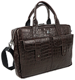 Чоловічий шкіряний портфель greenpharm , Сумка greenpharm під крокодила Mykhail Ikhtyar коричнева, фото 4