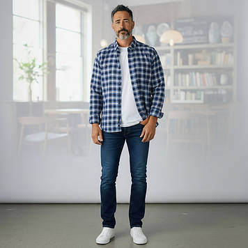 Сорочка чоловіча, приталена (Slim Fit), з довгим рукавом, Birindelli 04-456 FLN.RGL 100% бавовна (ФЛАНЕЛЬ) L(Р)