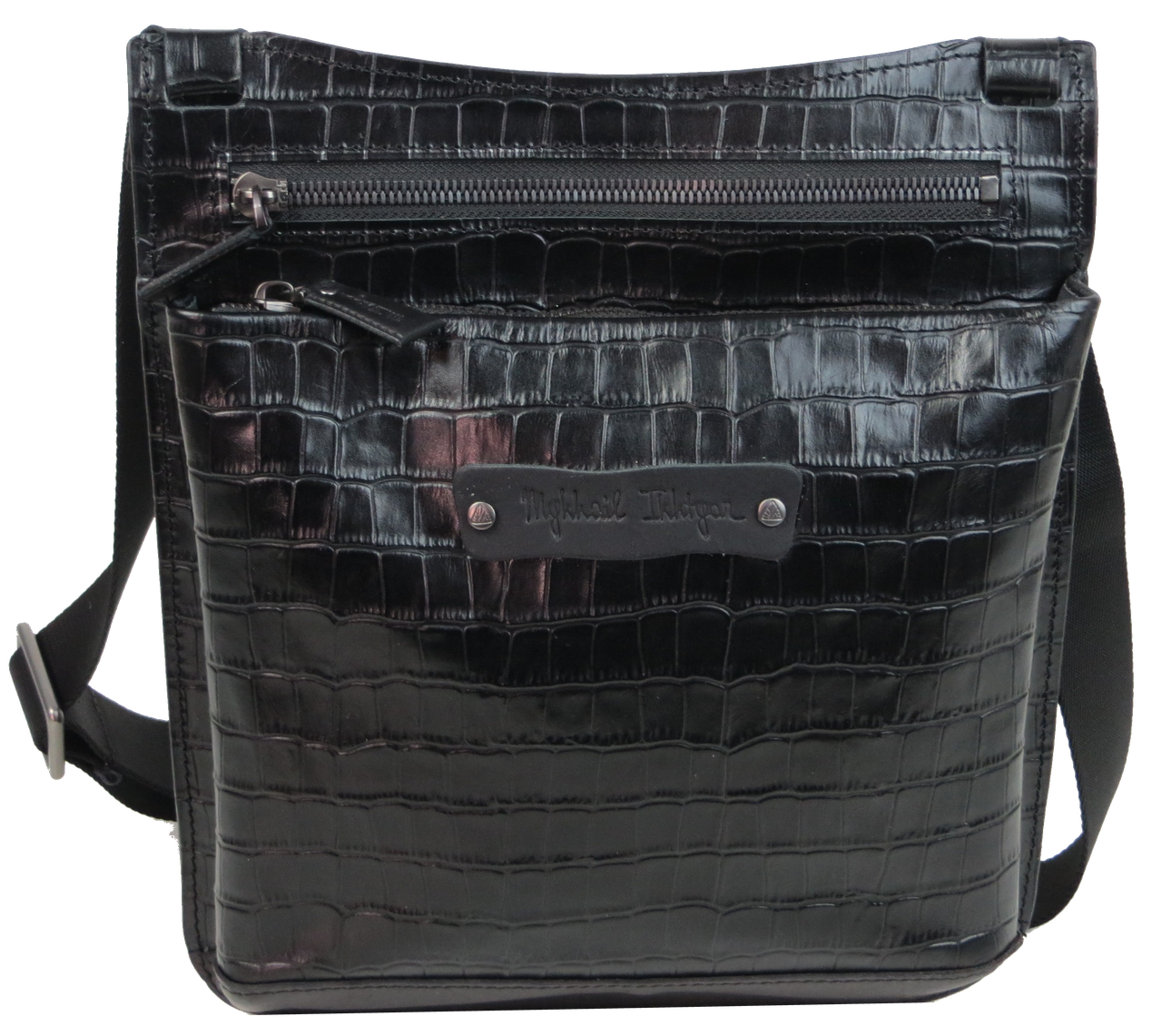 Чоловіча шкіряна наплічна Сумка greenpharm під крокодила Mykhail Ikhtyar чорна, фото 1