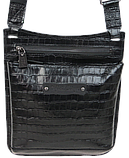 Чоловіча шкіряна наплічна Сумка greenpharm під крокодила Mykhail Ikhtyar чорна, фото 3