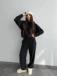 ФЛІСОВИЙ ЖІНОЧИЙ КОСТЮМ спортивний прогулянковий р.42-52 ЧОРНИЙ 1700