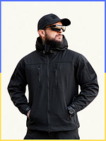 Тактична чоловіча куртка Softshell, вітровлагозахисна, з шевронами, чорна