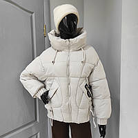 Куртка жіноча зимова замок капюшон манжет 3XL молоко