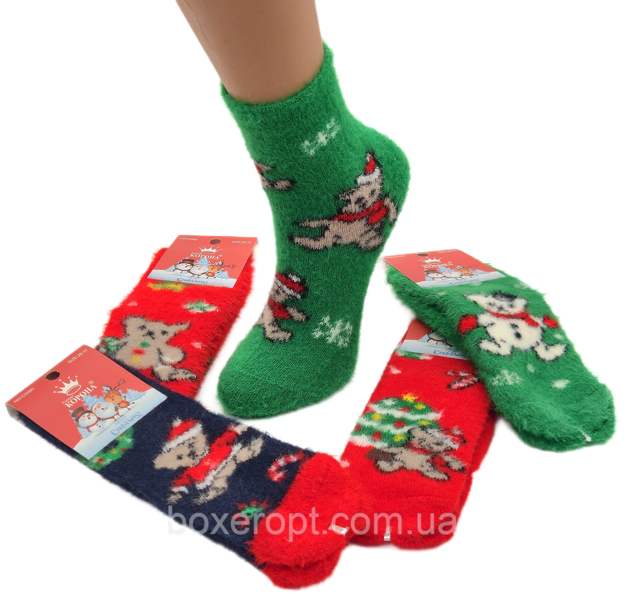 Дитячі новорічні норкові шкарпетки з ангорою Корона - 32.00 грн./пара (C3580-2, 21-36)
