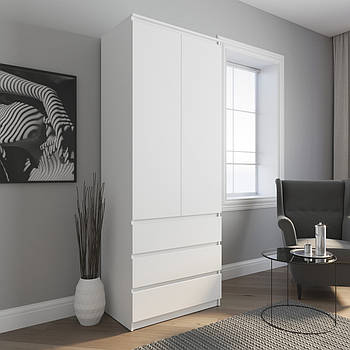 Шафа для одягу VAYS R-9, 3 шухляди, штанга, без ручок, ЛДСП, 80×50×211 см – для спальні, вітальні, передпокою