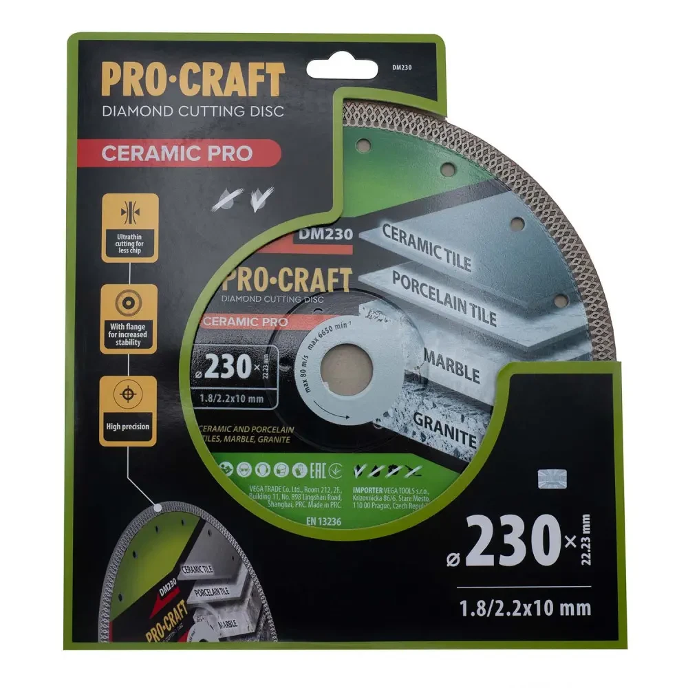 Диск алмазний 230×2.2×22.23 мм для плитки Procraft DM230, фото 1