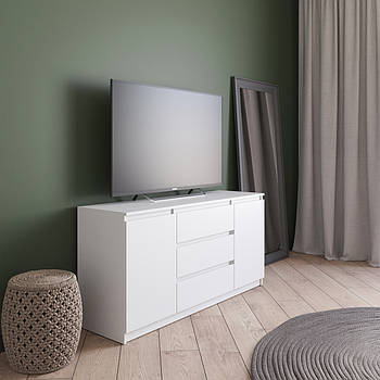 Комод під телевізор VAYS R-15, 3 шухляди та 2 відділення з полицями, без ручок, ЛДСП, 140×40×75 см - для спальні, вітальні
