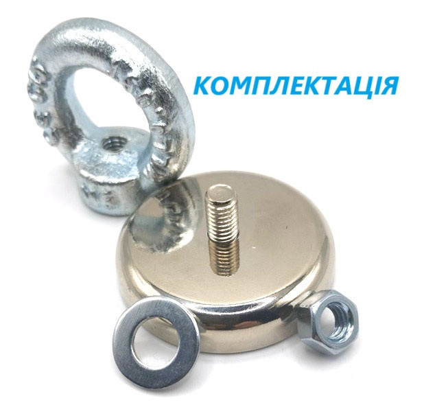 Магніт діаметром 42 мм в корпусі з зовнішнім різбленням М6 зчеплення 68 кг(С42)