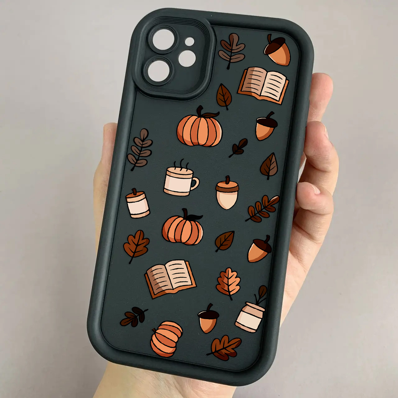 Чохол для iPhone 11 чорний чохол з осіннім принтом листя книжок гарбуза на айфон 11 w02j
