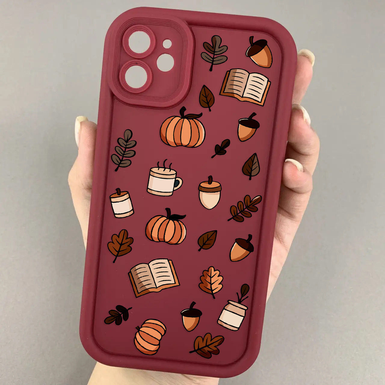 Чохол для iPhone 11 бордовий чохол з осіннім принтом листя книжок гарбуза на айфон 11 w02j