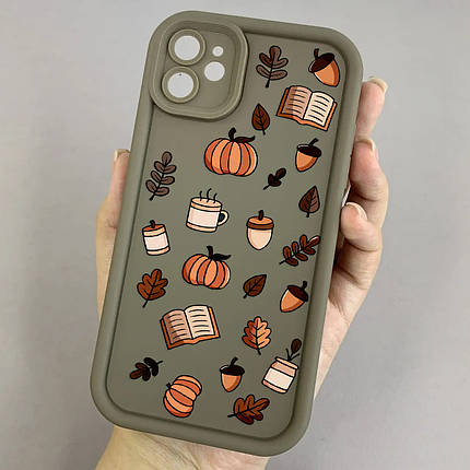 Чохол для iPhone 11 коричневий чохол з осіннім принтом листя книжок гарбуза на айфон 11 w02j, фото 1