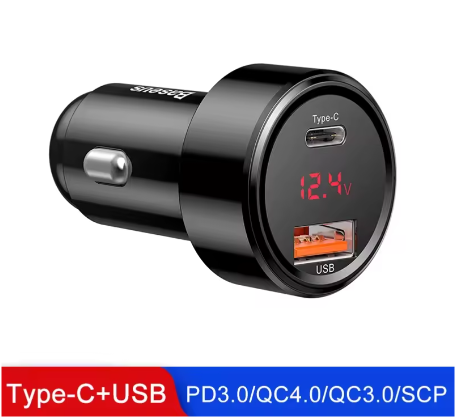 Baseus 55W двопортовий зарядний пристрій від прикурювача автомобіля 12В, 24В USB Type-A 45W, Type-C 45W, фото 1