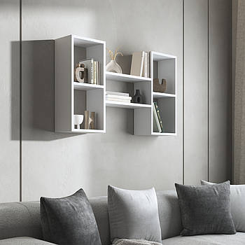 Навісна полиця VAYS M-11, з нішами для книг і декору, ЛДСП, 100×18×60 см - для вітальні, спальні, кабінету