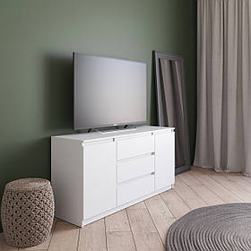 Комод під телевізор VAYS R-15, 3 шухляди та 2 відділення з полицями, без ручок, ЛДСП, 140×40×75 см - для спальні, вітальні