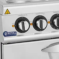 Електрична плита з духовкою Royal Catering Pro 730, 4 конфорки по 2,6 кВт, 400 В, 57,3x64x30,5 см, захист від перегріву, керування