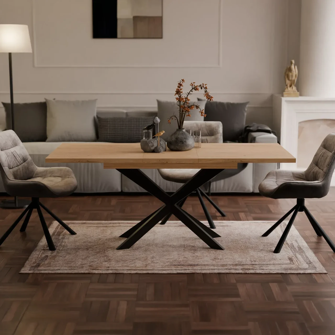 Розсувний обідній стіл в стилі лофт  СПАЙДЕР Neman  ДСП Дуб кремона  торро /Чорний 1400x800