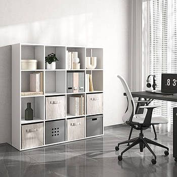 Стелаж VAYS M-14, книжкова полиця з 16 комірками, ЛДСП, 143×29×143 см - для дому, офісу, дитячої або вітальні