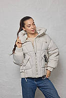 Куртка жіноча зимова замок капюшон манжет М молоко