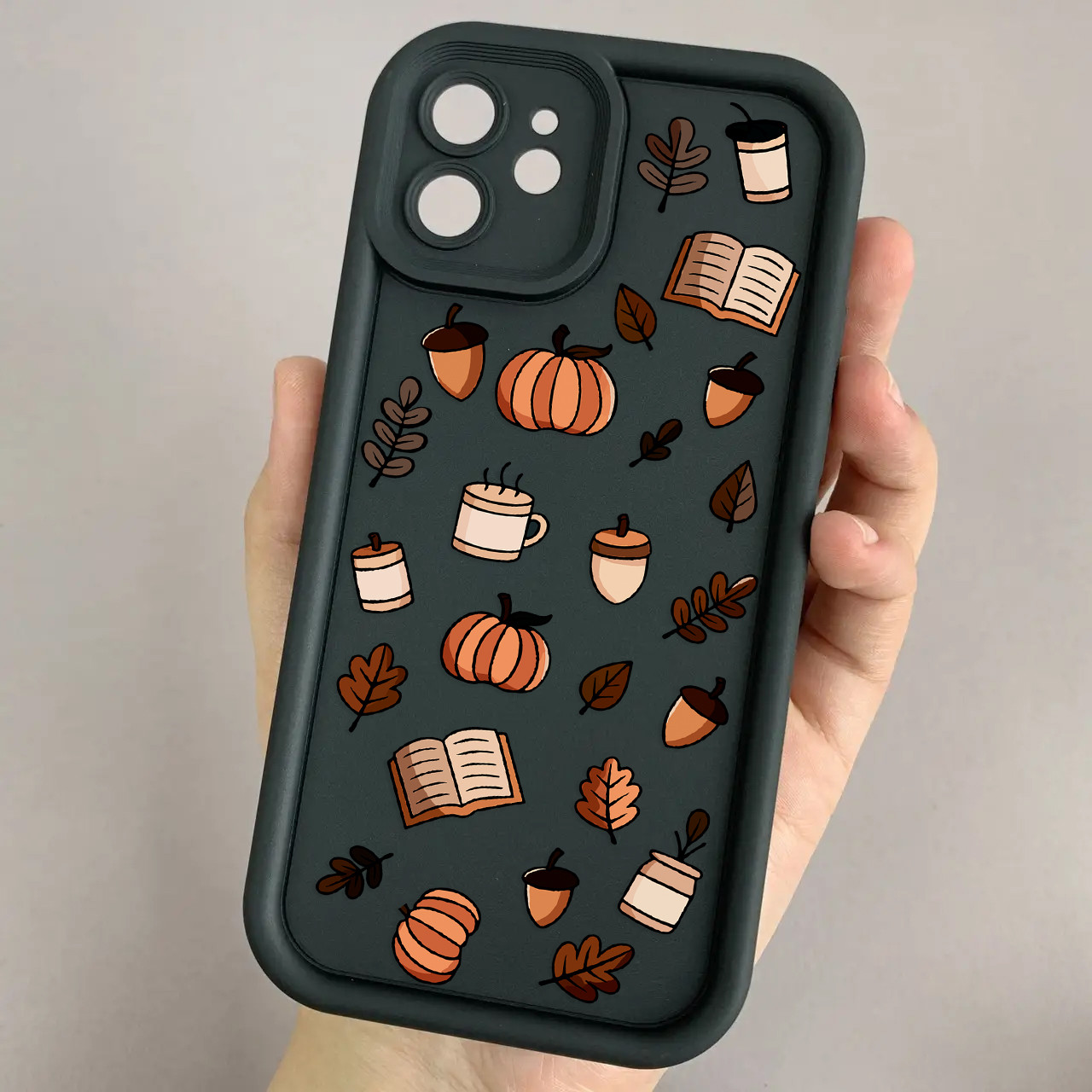 Чохол для iPhone 12 чорний чохол з осіннім принтом листя книжок гарбуза на айфон 12 w02j