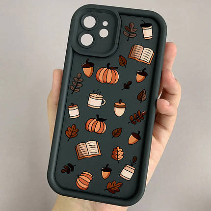 Чохол для iPhone 12 чорний чохол з осіннім принтом листя книжок гарбуза на айфон 12 w02j, фото 1