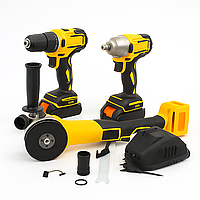 Набор 3в1 Шуруповёрт, Болгарка и Гайковёрт + 2 АКБ 68 В, в кейсе / Аккумуляторная шлифовальная машина / Аккумуляторный гайковёрт /